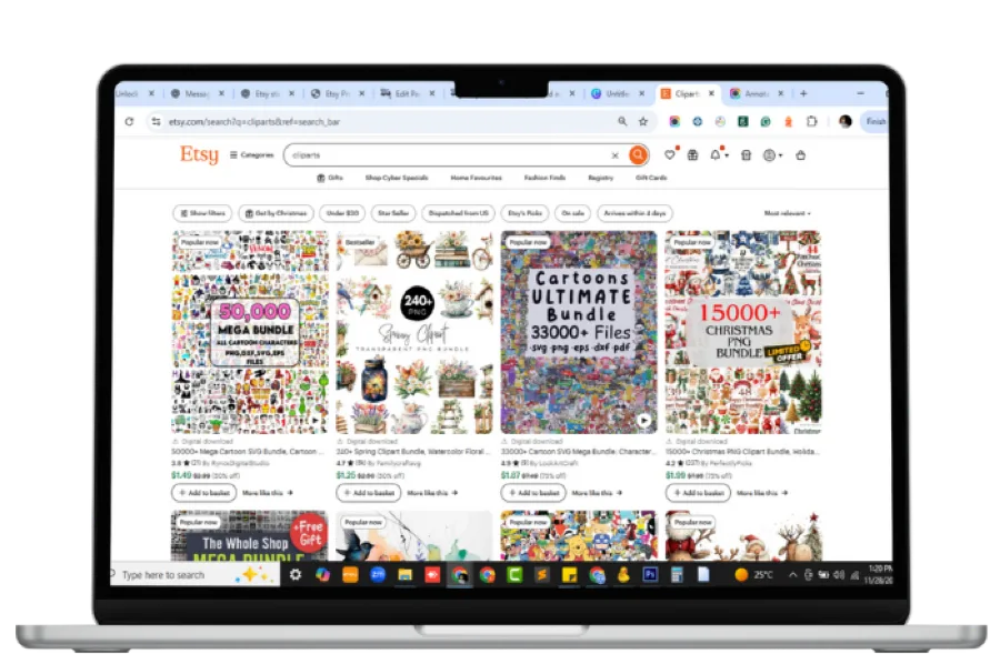 Etsy store on a laptop